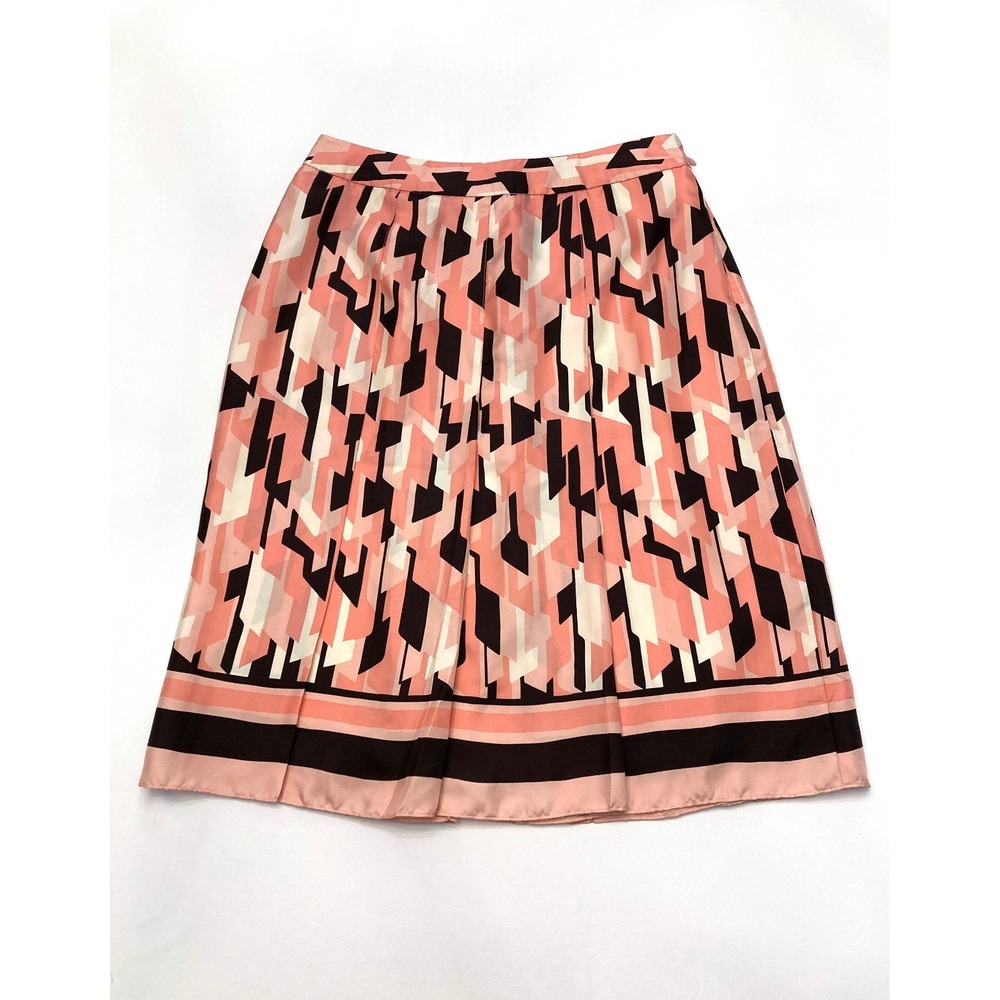 INC International Concepts Silk Skirt Salmon Pink Black Pleated Womens 4 Lined